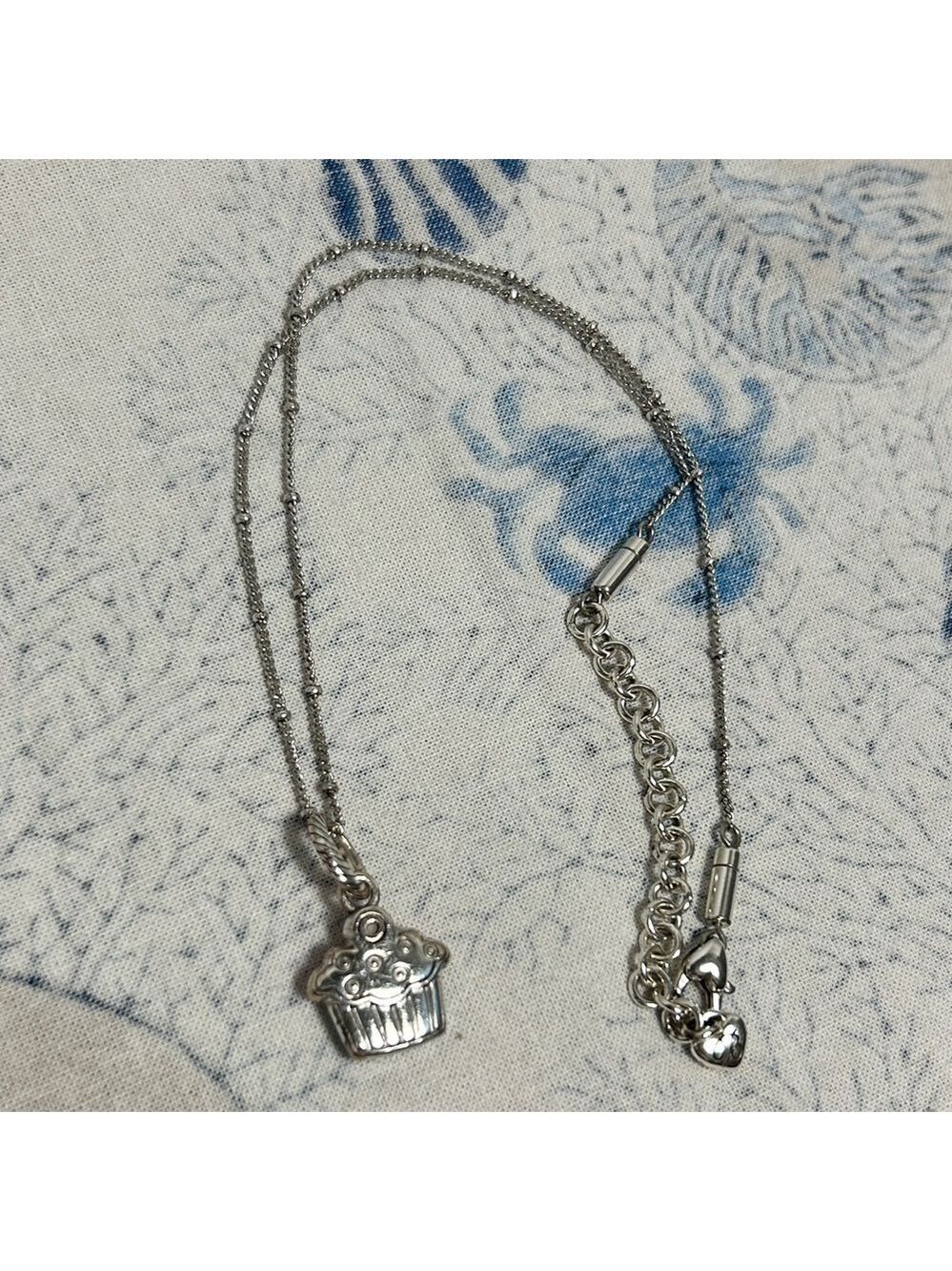 Brighton Petite Chain Necklace & Cupcake Charm Crystal Silver Plated Chain 18” - Picture 10 of 13